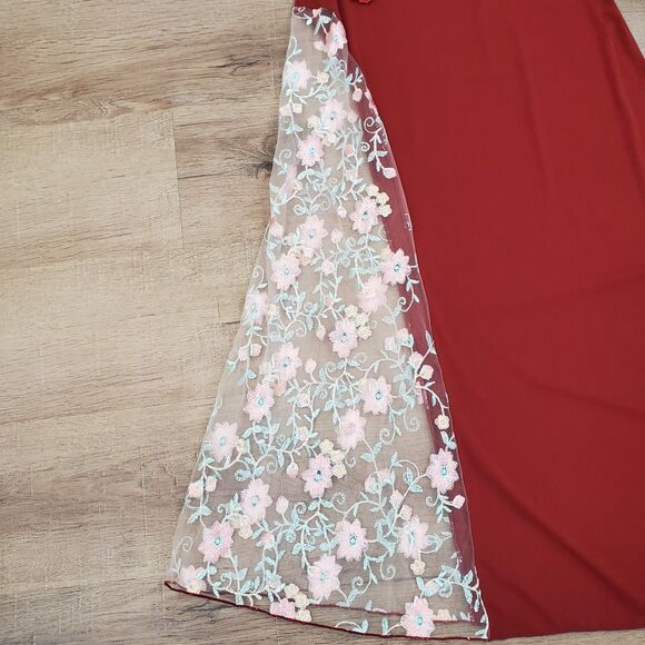 Y2K Fairy Babydoll Maxi Slip Dress M Embroidered Sheer Mesh Dainty Coquette - Picture 7 of 13